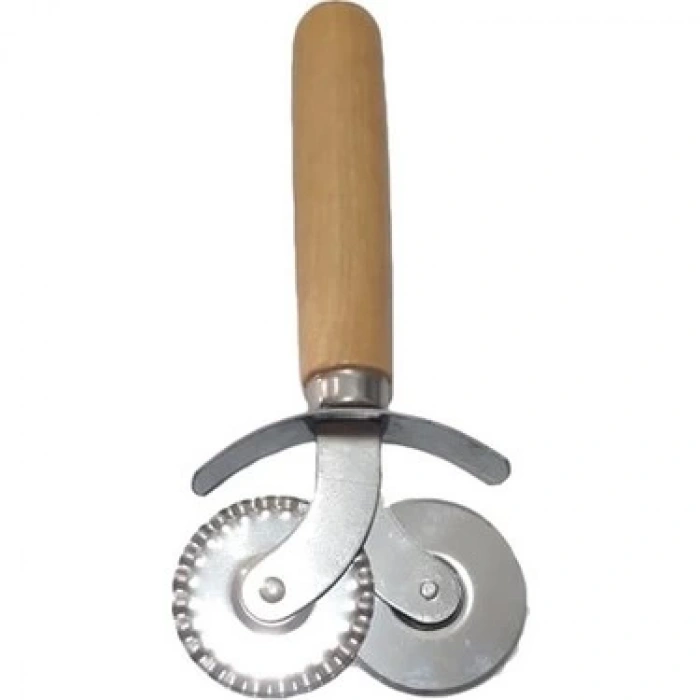 MyBru Paslanmaz Çelik Çift Başlı Ahşap Saplı Pizza ve Hamur Kesici