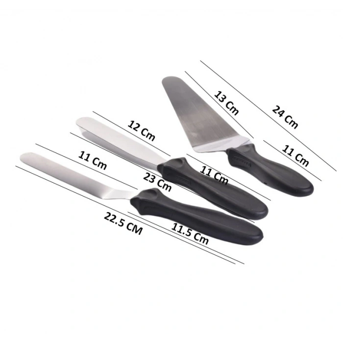MyBru Paslanmaz Çelik Kaymaz Saplı 3lü Spatula Seti