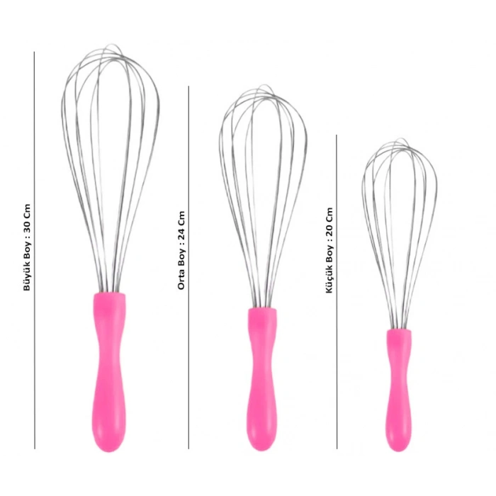 MyBru Paslanmaz Çelik Pembe Plastik Saplı El Çırpıcısı (Blender) 3lü Set