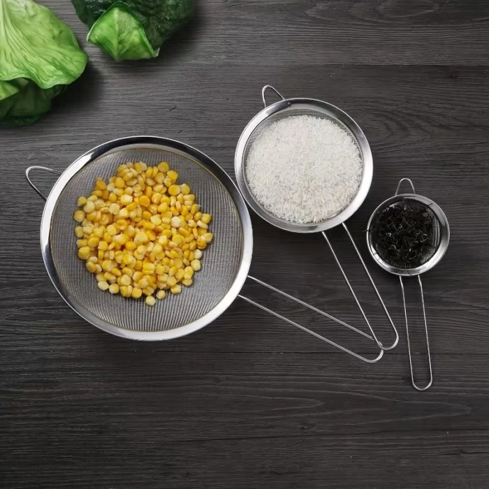 MyBru Paslanmaz Çelik Pratik 3lü Çay Süzgeci Sebze, Makarna Un Süzgeç 8 14 20 Cm