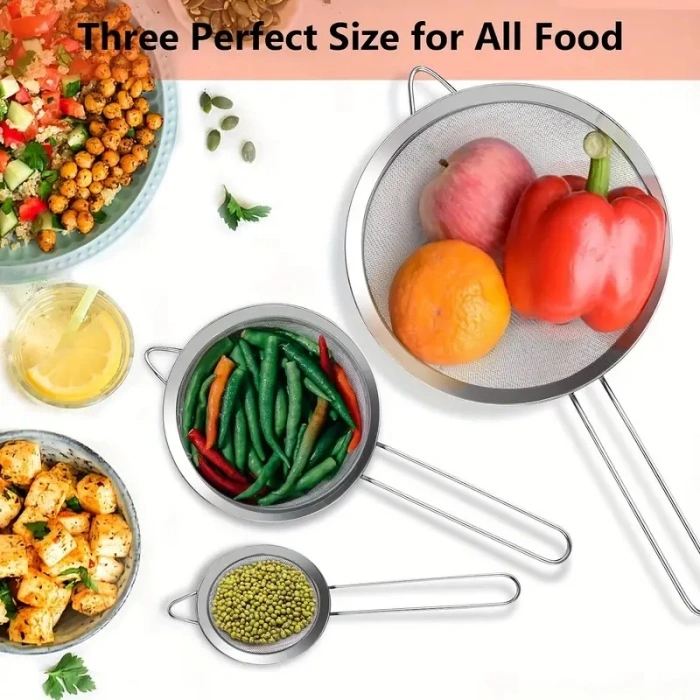 MyBru Paslanmaz Çelik Pratik 4lü Çay Süzgeci Sebze Un Süzgeç 10 12 14 16 Cm