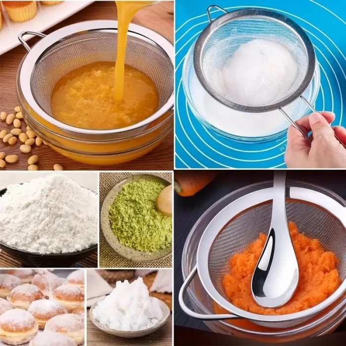 MyBru Paslanmaz Çelik Pratik 4lü Çay Süzgeci Sebze Un Süzgeç 10 12 14 16 Cm