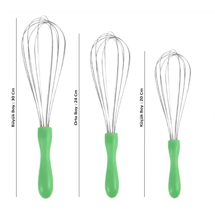 MyBru Paslanmaz Çelik Yeşil Plastik Saplı El Çırpıcısı (Blender) 3lü Set
