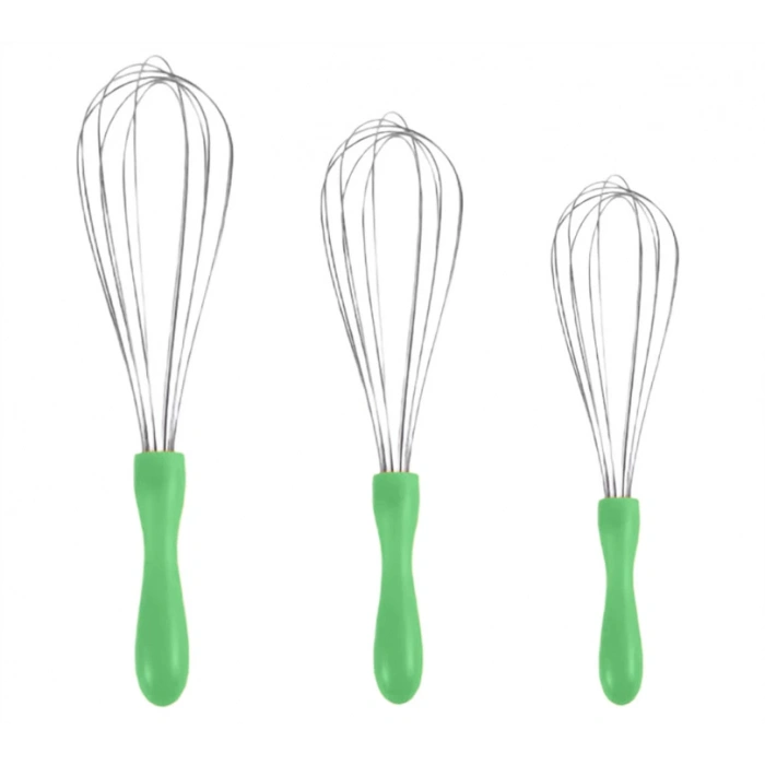 MyBru Paslanmaz Çelik Yeşil Plastik Saplı El Çırpıcısı (Blender) 3lü Set