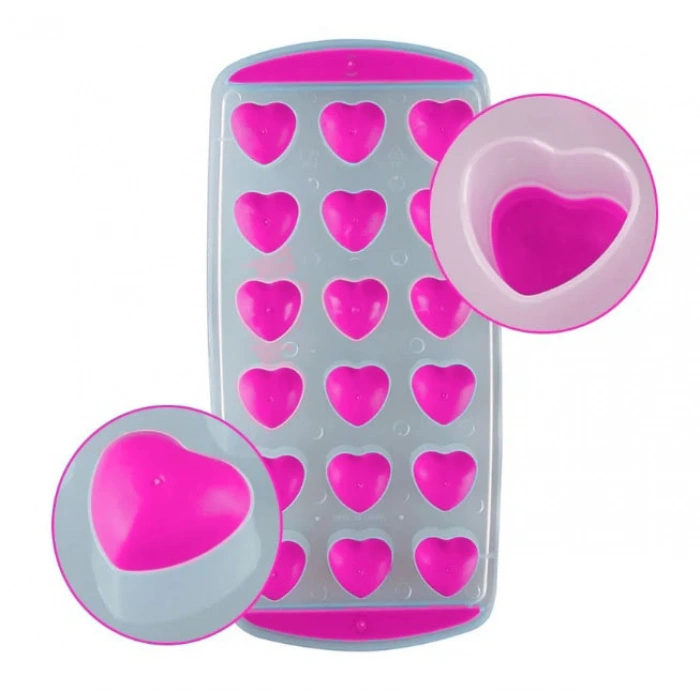 MyBru Pembe Slikon Tabanlı Kalpli 18 Hazneli Buz Kalıbı