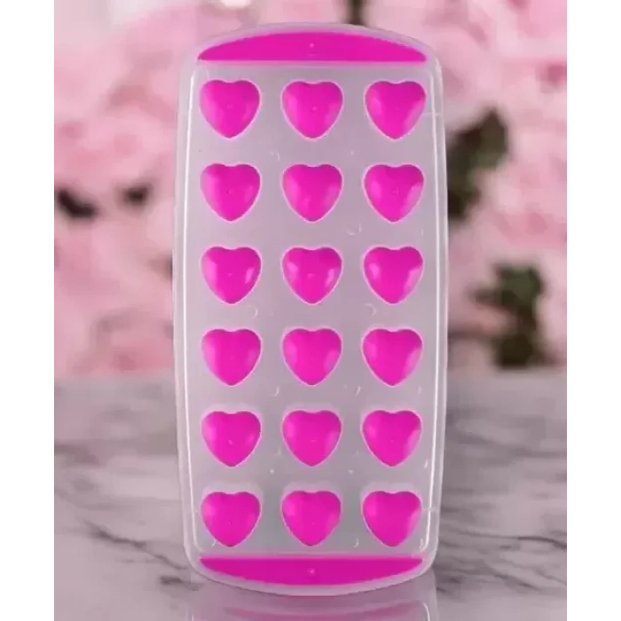 MyBru Pembe Slikon Tabanlı Kalpli 18 Hazneli Buz Kalıbı