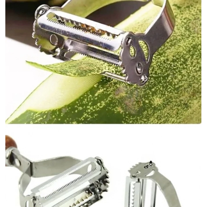 MyBru Pratik Paslanmaz Çelik Ahşap Saplı Çift Jülyen Patates Meyve ve Sebze Soyucu