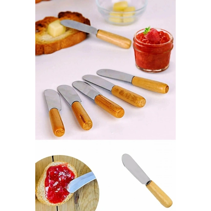 MyBru Terayağ Bal Çikolata Bıçağı, 6 Lı Ahşap Saplı Kahvaltı Spatulası