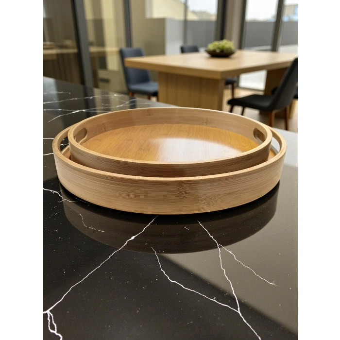 MyBru Yuvarlak Bambu Tepsi 2li Set