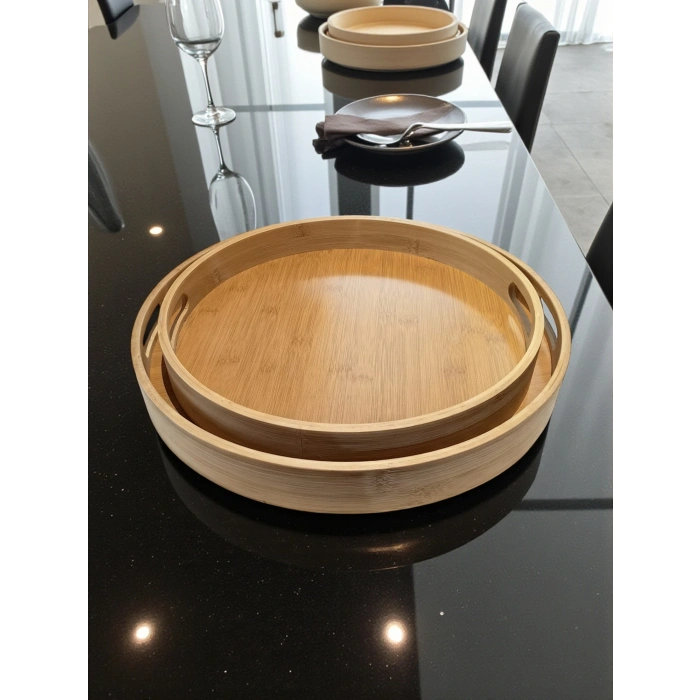 MyBru Yuvarlak Bambu Tepsi 2li Set