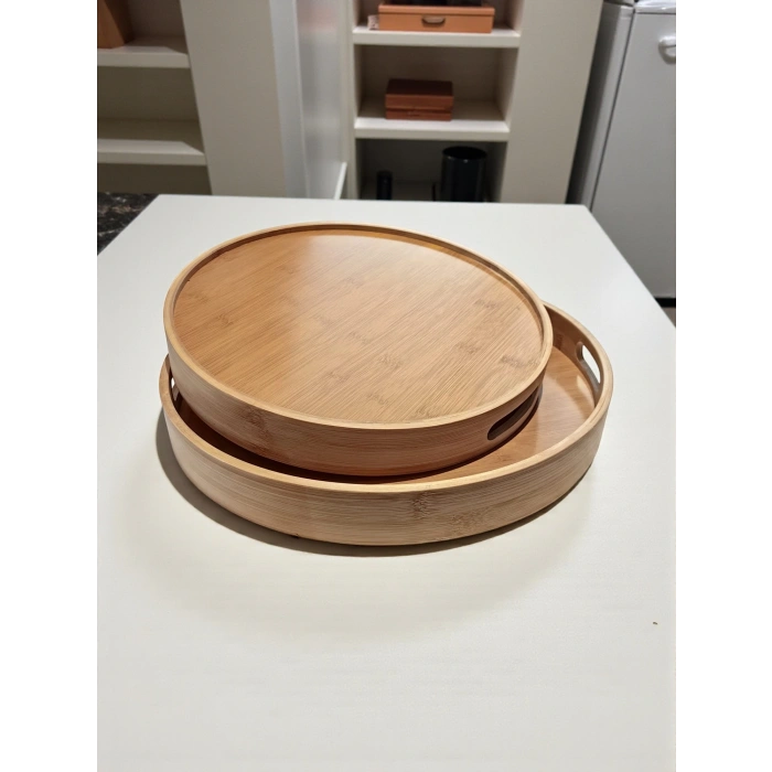 MyBru Yuvarlak Bambu Tepsi 2li Set