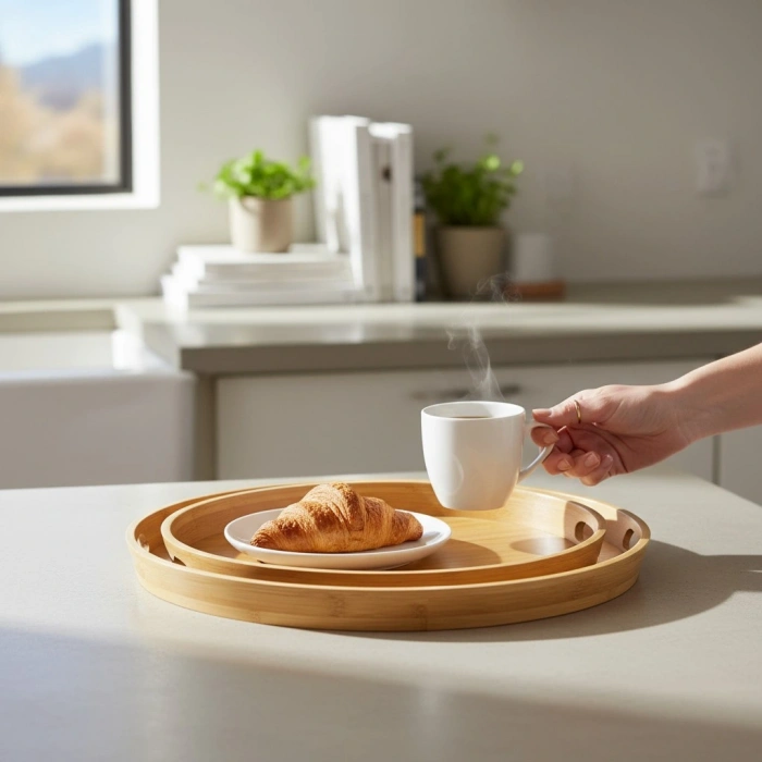 MyBru Yuvarlak Bambu Tepsi 2li Set