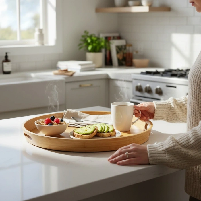 MyBru Yuvarlak Bambu Tepsi 2li Set