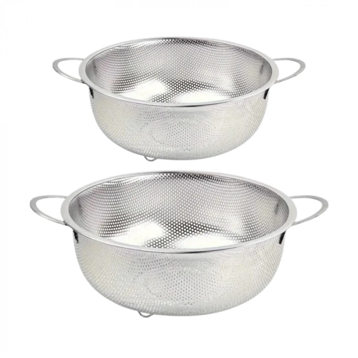 Paslanmaz Çelik Kulplu Çok Amaçlı Makarna Un Meyve Sebze 2li Süzgeç 25 22 Cm