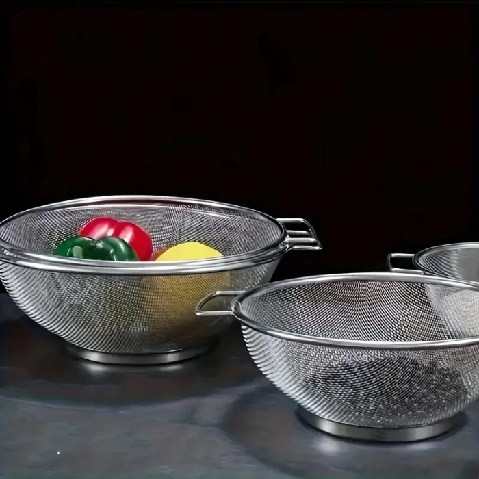 Paslanmaz Çelik Kulplu Tel Çok Amaçlı Makarna Un Meyve Sebze 2li Süzgeç 26 22  Cm