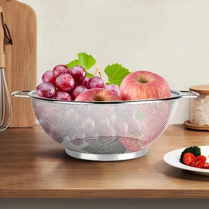 Paslanmaz Çelik Kulplu Tel Çok Amaçlı Makarna Un Meyve Sebze 2li Süzgeç 26 22  Cm