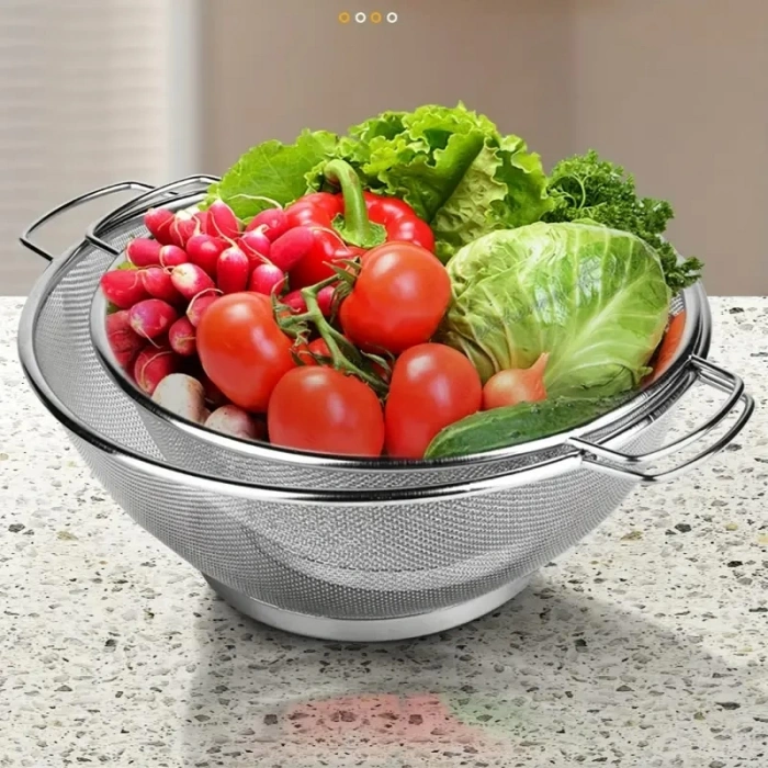 Paslanmaz Çelik Kulplu Tel Çok Amaçlı Makarna Un Meyve Sebze 2li Süzgeç 26 22  Cm