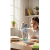 ByMyHand Lila Hayvan FigürlüTaşıma Kulplu Kilit Kapaklı Pipetli Suluk Okul Matarası 1000 Ml