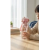 ByMyHand Pembe Hayvan FigürlüTaşıma Kulplu Kilit Kapaklı Pipetli Suluk Okul Matarası 1000 Ml