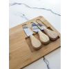 Doğal Bambu Bıçaklı Peynir Servis Sunum Tabağı Kahvaltı Sunum Tahtası Seti 4 Parça 30x17 Cm