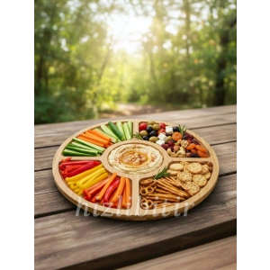 MyBru Bambu Yuvarlak 360 Derece Dönebilen 5 Bölmeli Sunum Tabağı Servis Tabağı Sunum Tepsisi 30 Cm