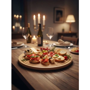 MyBru Bambu Yuvarlak Şeritli Sunum Tabağı Servis Tabağı 28 Cm