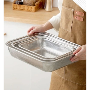 Paslanmaz Çelik Dikdörtgen Çok Amaçlı Makarna Un Meyve Sebze 3lü Süzgeç 37 33 29 Cm