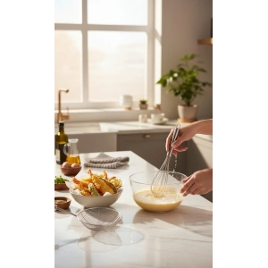 MyBru Metal Kevgir, Kızartma Haşlama Süzgeci ve El Çırpıcısı (Blender) 2li Set (Büyük Boy)