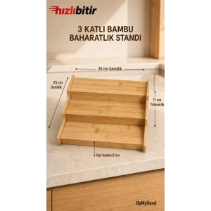 ByMyHand Bambu Ahşap 3 Katlı Baharatlık Standı