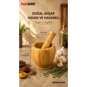 ByMyHand Bambu Doğal Ahşap Havan Havaneli Sarımsak Ezeceği Baharat Döveceği 10 x 8 Cm