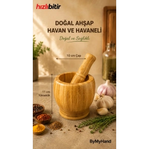 ByMyHand Bambu Doğal Ahşap Havan Havaneli Sarımsak Ezeceği Baharat Döveceği 11 x 10 Cm