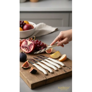 ByMyHand Beyaz Mermer Desenli Meyve Bıçağı 6lı Set
