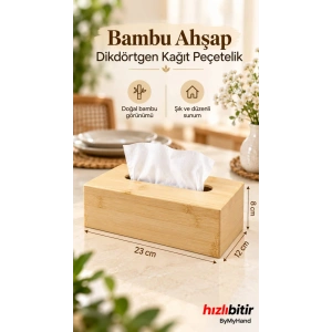 ByMyHand Doğal Ahşap Bambu Peçetelik Peçete Kutusu