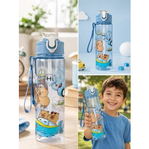 ByMyHand Lila Hayvan FigürlüTaşıma Kulplu Kilit Kapaklı Pipetli Suluk Okul Matarası 1000 Ml