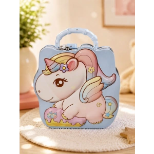 ByMyHand Metal Mavi Kilitli Unicorn Temalı Kulplu Kumbara 17 x 16Cm