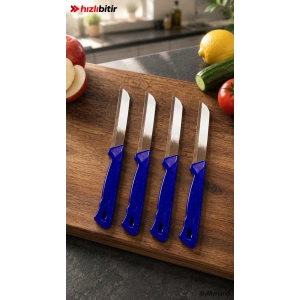 ByMyHand Solingen Paslanmaz Çelik Mavi Tırtıklı Meyve ve Sebze Bıçağı 4lü Set