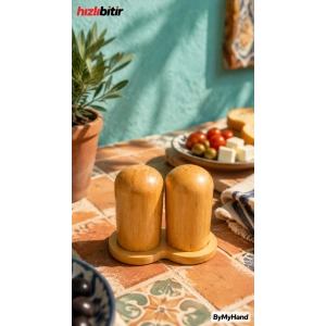 ByMyHand Stantlı Bambu Tuzluk ve Karabiberlik 2li Set