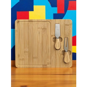 Doğal Bambu Bıçaklı Peynir Servis Sunum Tabağı Kahvaltı Sunum Tahtası Seti 3 Parça 30x25 Cm