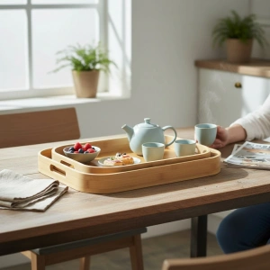 MyBru Dikdörtgen Bambu Tepsi 2li Set