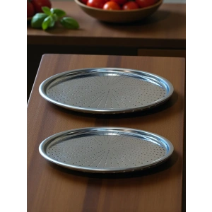 Paslanmaz Çelik Delikli Pizza Fırın Tepsisi Lahmacun Fırın Tepsisi 2li Set 32 36 Cm