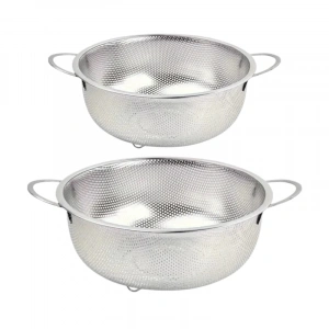 Paslanmaz Çelik Kulplu Çok Amaçlı Makarna Un Meyve Sebze 2li Süzgeç 25 22 Cm