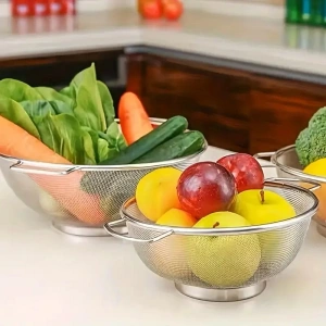 Paslanmaz Çelik Kulplu Tel Çok Amaçlı Makarna Un Meyve Sebze 2li Süzgeç 26 22  Cm