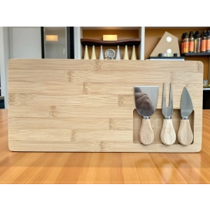 Doğal Bambu Bıçaklı Peynir Servis Sunum Tabağı Kahvaltı Sunum Tahtası Seti 4 Parça 38x18 Cm
