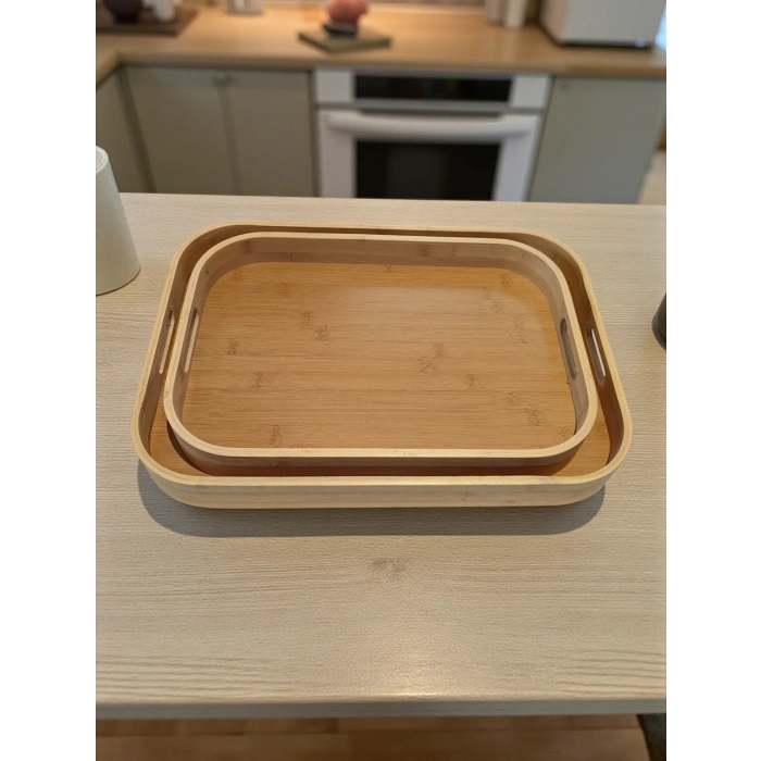 MyBru Dikdörtgen Bambu Tepsi 2li Set