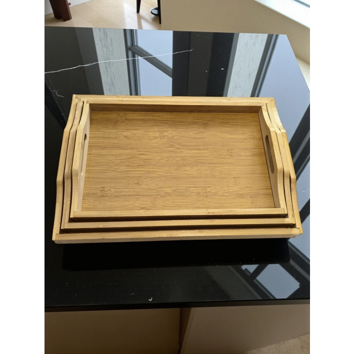 MyBru Dikdörtgen Bambu Tepsi 3lü Set