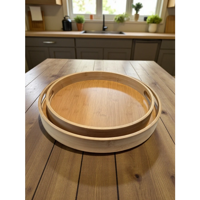 MyBru Yuvarlak Bambu Tepsi 2li Set