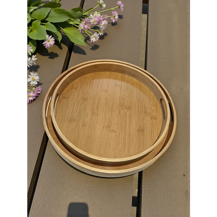 MyBru Yuvarlak Bambu Tepsi 2li Set