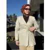 Kayra Kruvaze Yaka Cepli Kemerli Keten Ceket