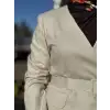 Kayra Kruvaze Yaka Cepli Kemerli Keten Ceket