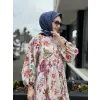 FUŞYA G4310 Botanik Desenli Britli Vual Elbise